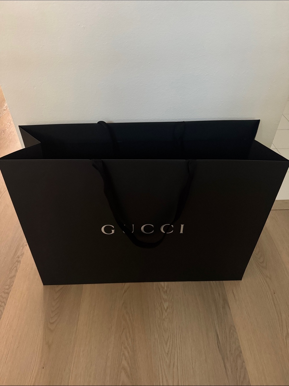 Large Gucci Black Tote Shopping Bag with Silver Logo